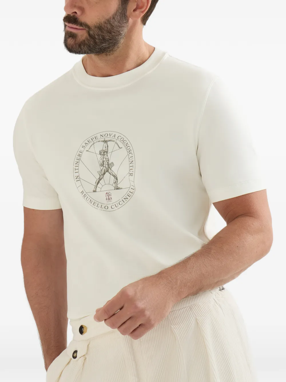 Brunello Cucinelli Katoenen jersey T-shirt met ronde hals en print Wit