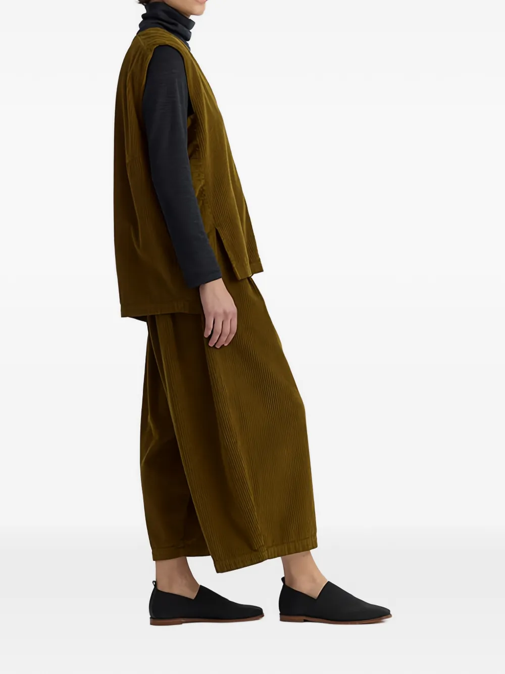 Black Crane Ribfluwelen gilet met V-hals Groen