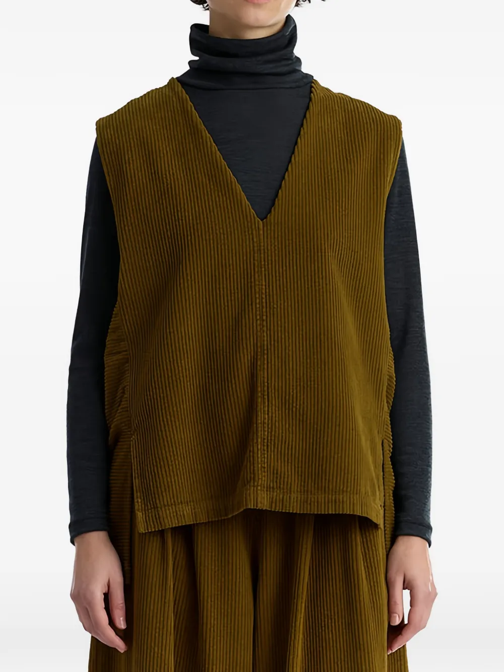 Black Crane Ribfluwelen gilet met V-hals Groen