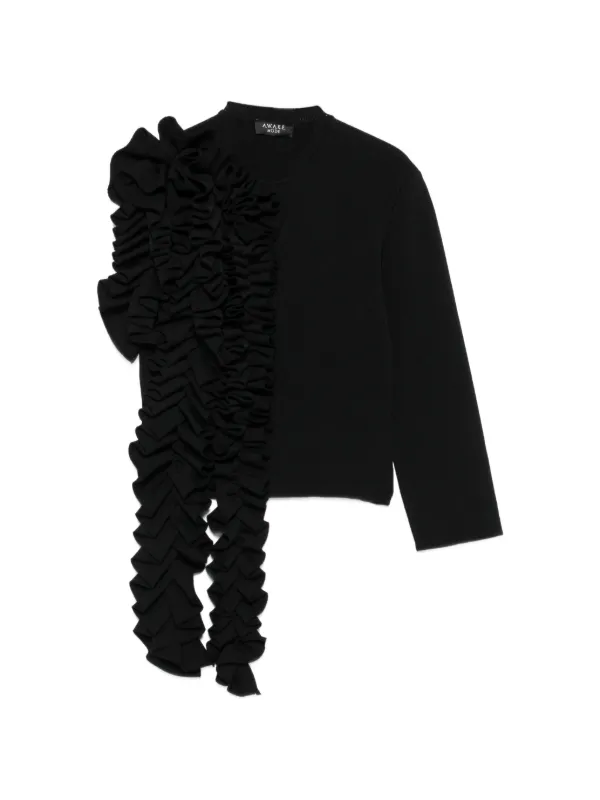A.W.A.K.E. Mode Ruffled Asymmetric Top in Black