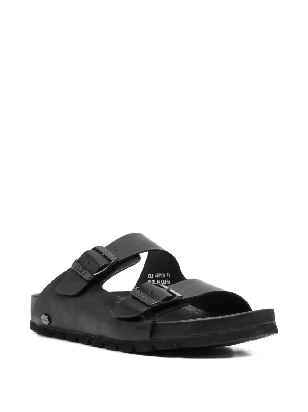 Cult buckle-fastening leather sandals Zwart