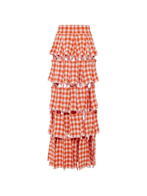 A.W.A.K.E. Mode gingham-print cut-out maxi skirt