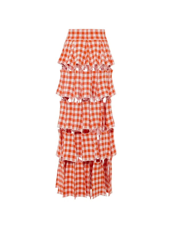 A.W.A.K.E. Mode Gingham-print Cut-out Maxi Skirt in Red