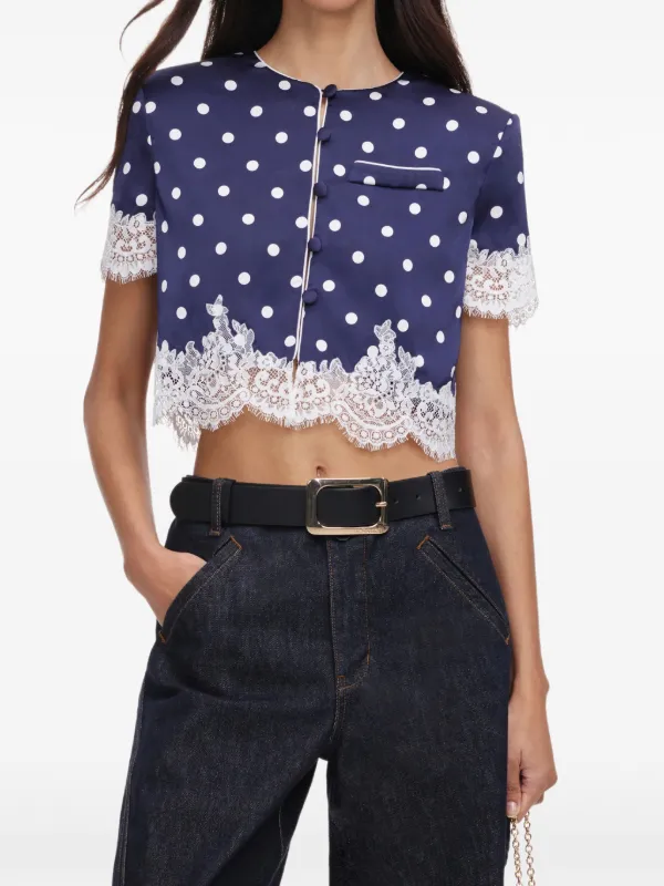 Self-Portrait Polka Dot Satin Midi Skirt in Blue