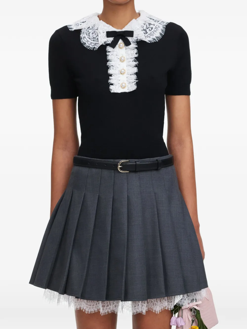 Self-Portrait lace-trimmed bow-motif cardigan - Grigio