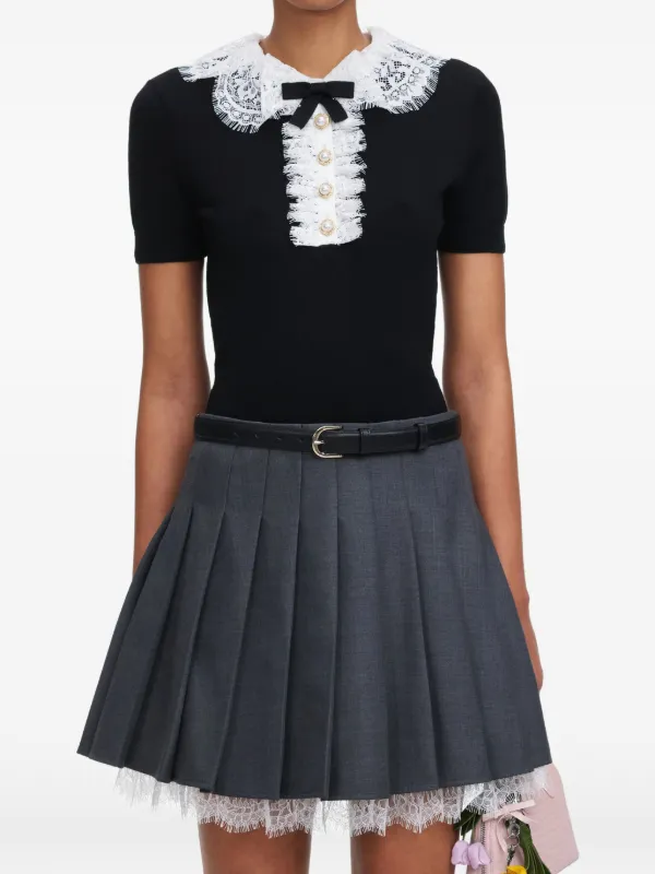 Self-Portrait Knit Lace Collar Top in Grey