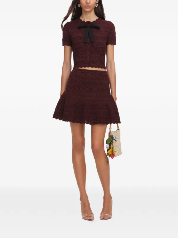 Self-Portrait Pointelle Knit Mini Skirt in Brown