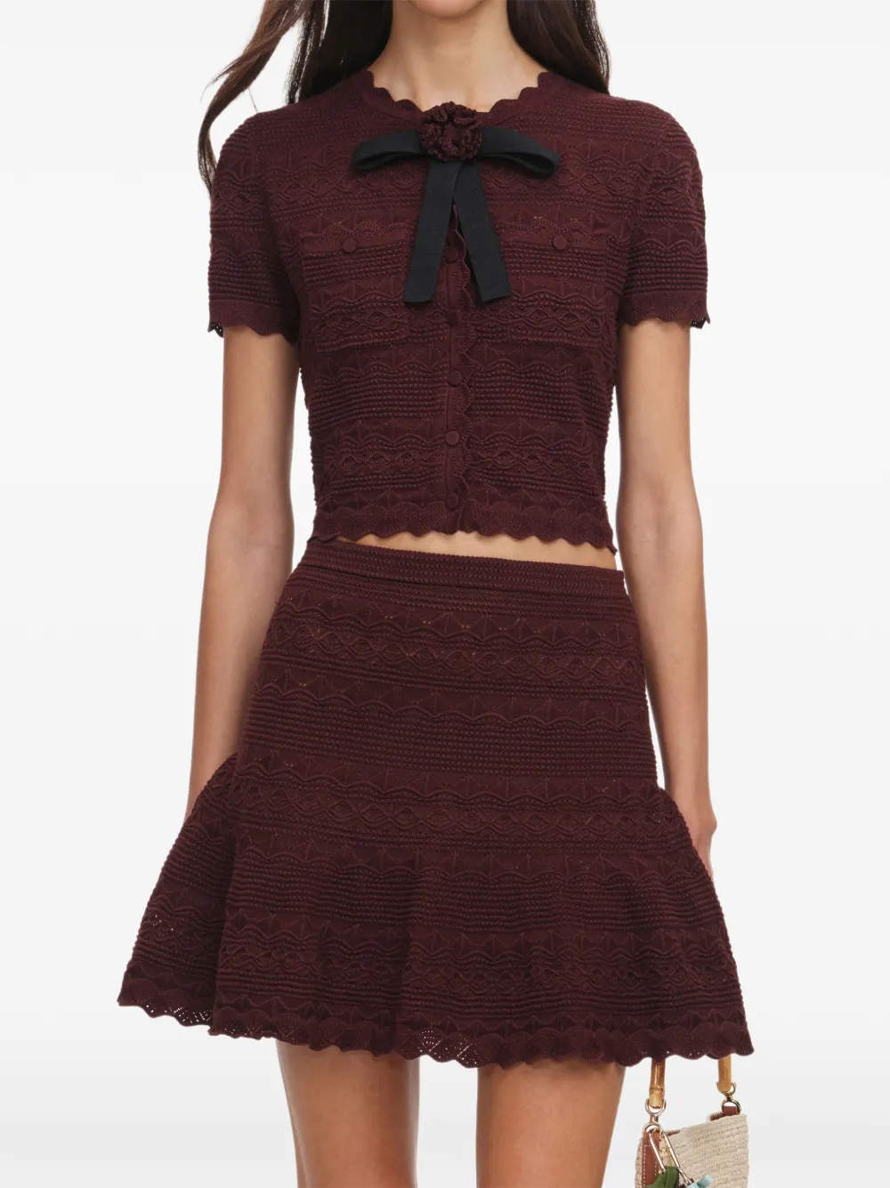 Self-Portrait Flared mini-rok met gewelfde afwerking Bruin