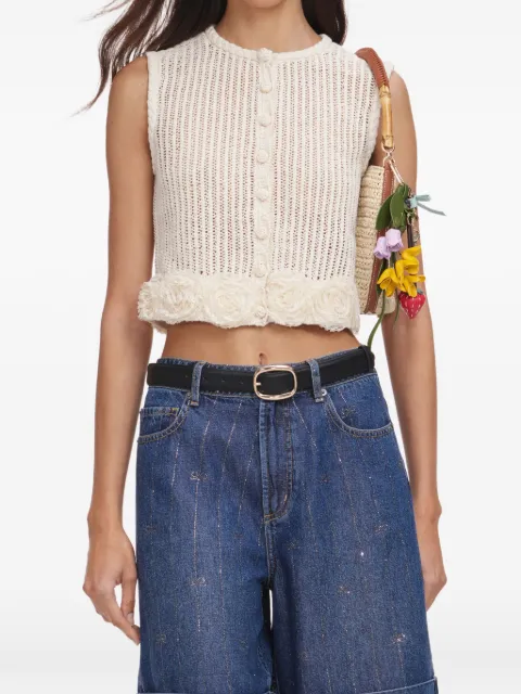 Self-Portrait top de crochet con aplique floral