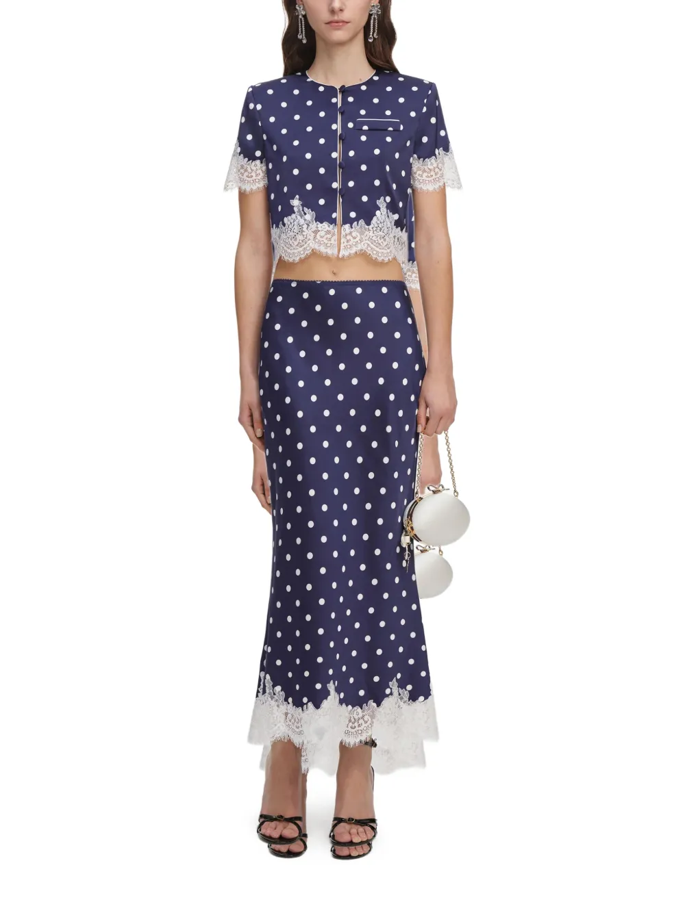 Self-Portrait polka-dot lace-trim skirt - Blu