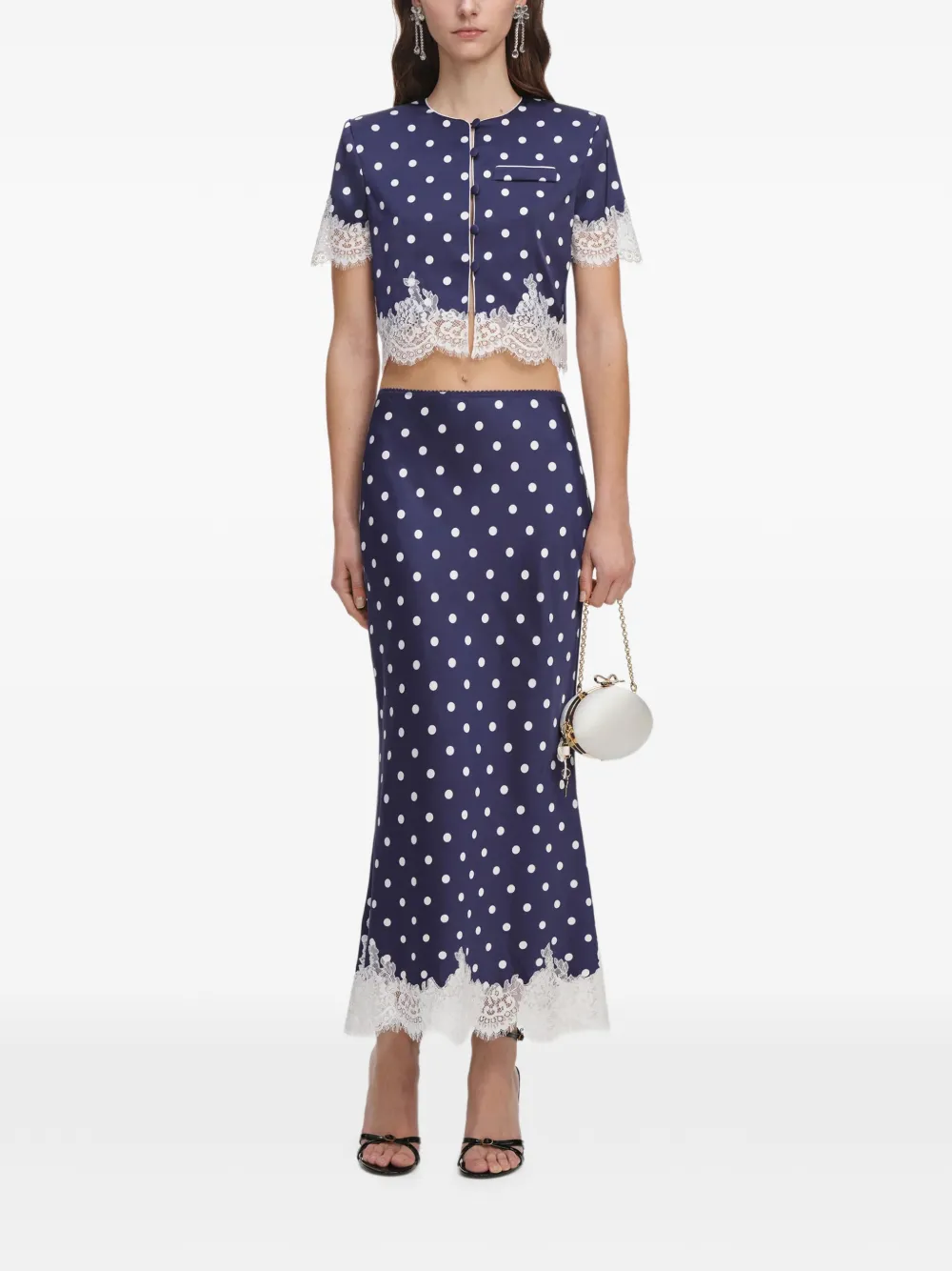 Self-Portrait polka-dot lace-trim skirt - Blau