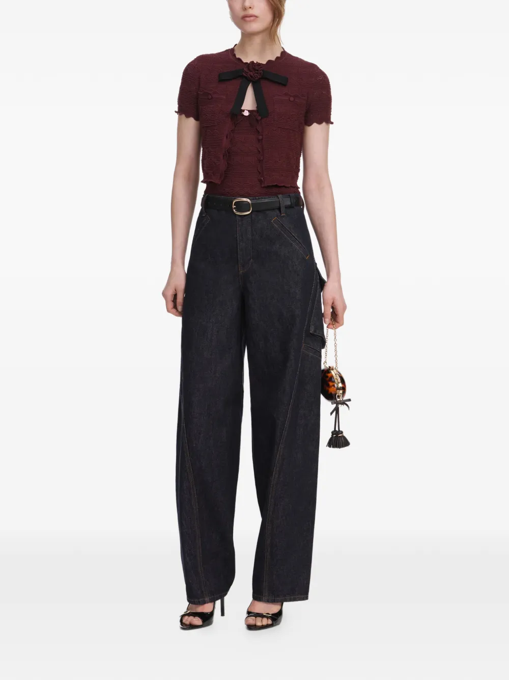 Self-Portrait Gebreid vest met strikdetail Bruin