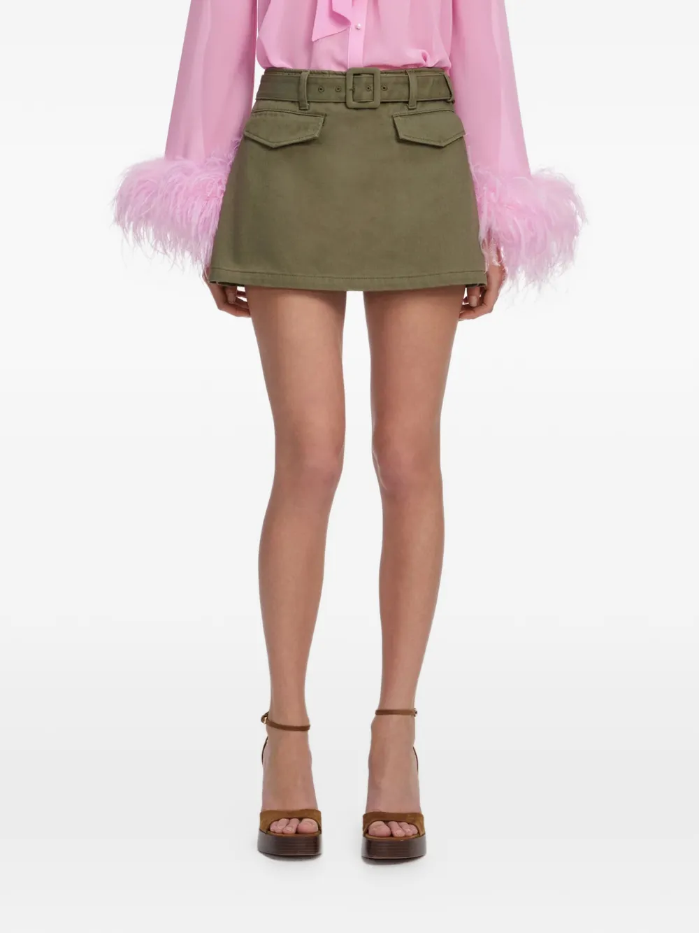 Self-Portrait belted pocket-detail skirt - Verde