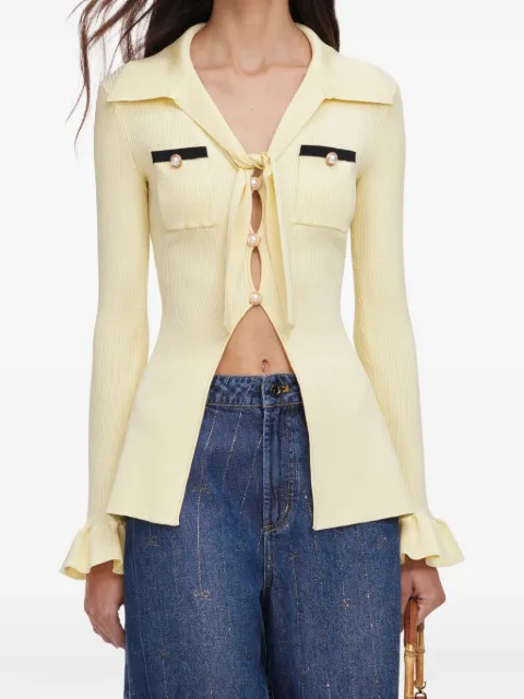 Self-Portrait pearl-embellished ribbed shirt