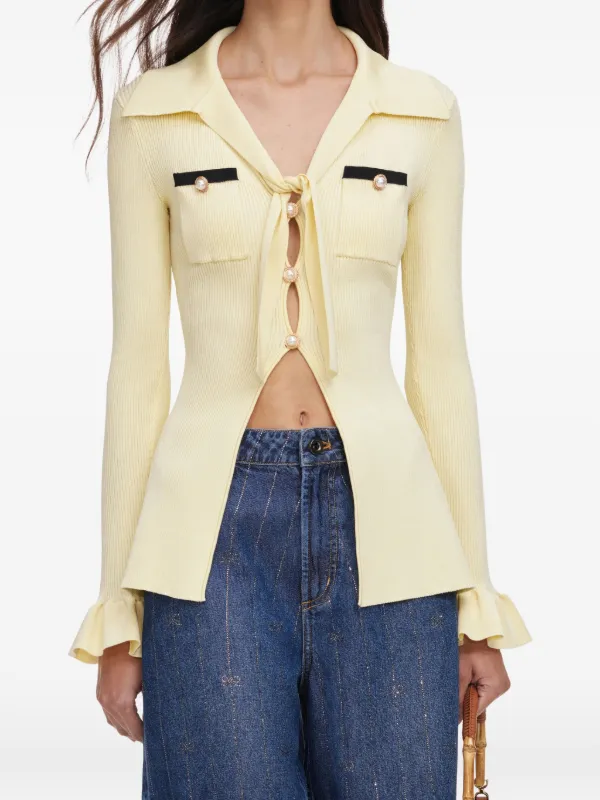 Self-Portrait Knit Tie Top in Yellow