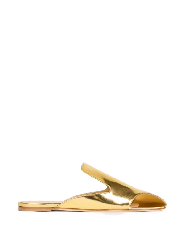 A.W.A.K.E. Mode Tim Metallic Open-toe Mules in Gold
