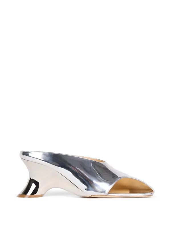 A.W.A.K.E. Mode Tess Cut-out Mules in Silver
