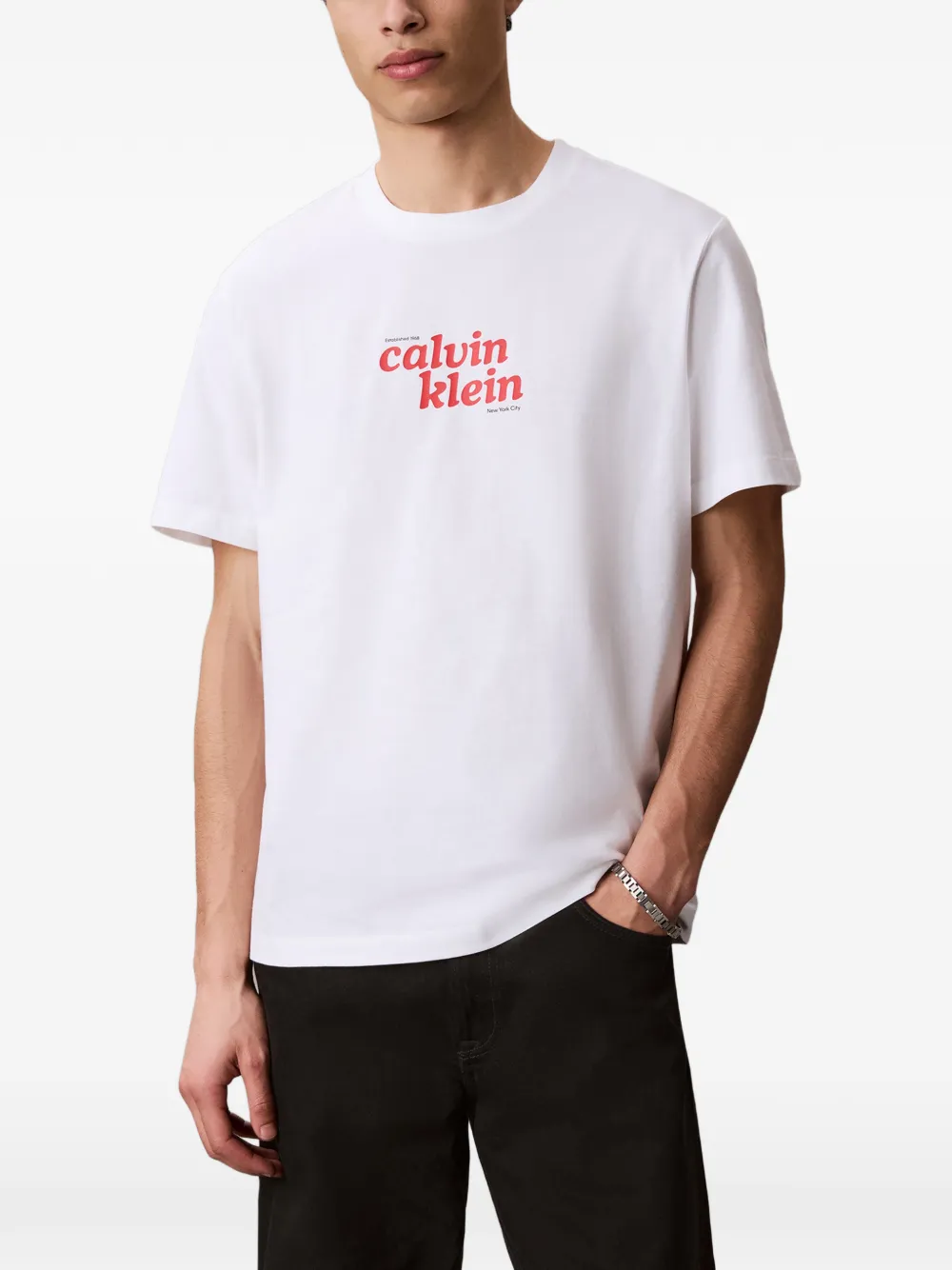 Calvin Klein T-shirt met logoprint met ronde hals Wit