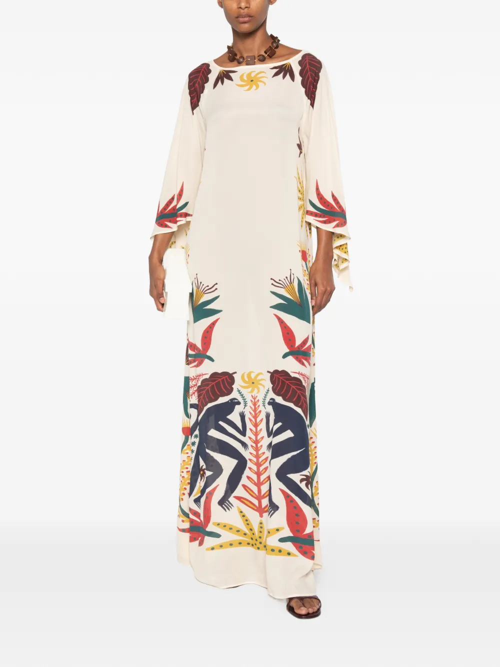 ETRO Maxi-jurk met capemouwen en grafische print Beige