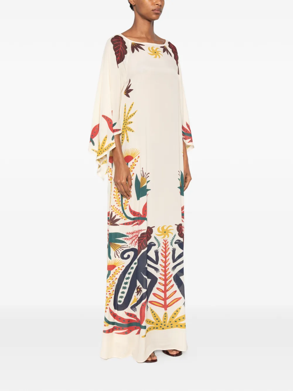 ETRO Maxi-jurk met capemouwen en grafische print Beige
