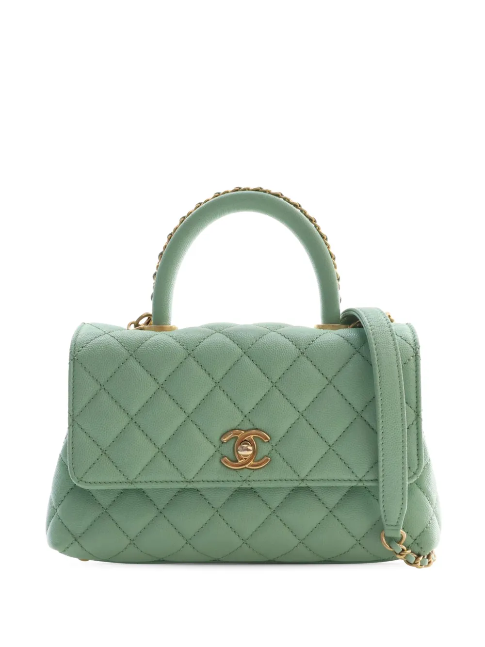 CHANEL Pre-Owned 2021-2026 Mini Quilted Caviar Coco Chain Top Handle Bag satchel - Verde