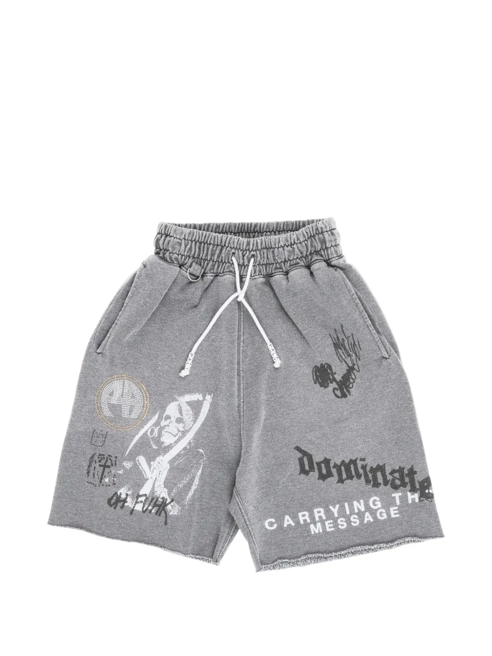 Paly Graphic-print Raw-edge Shorts In Gray