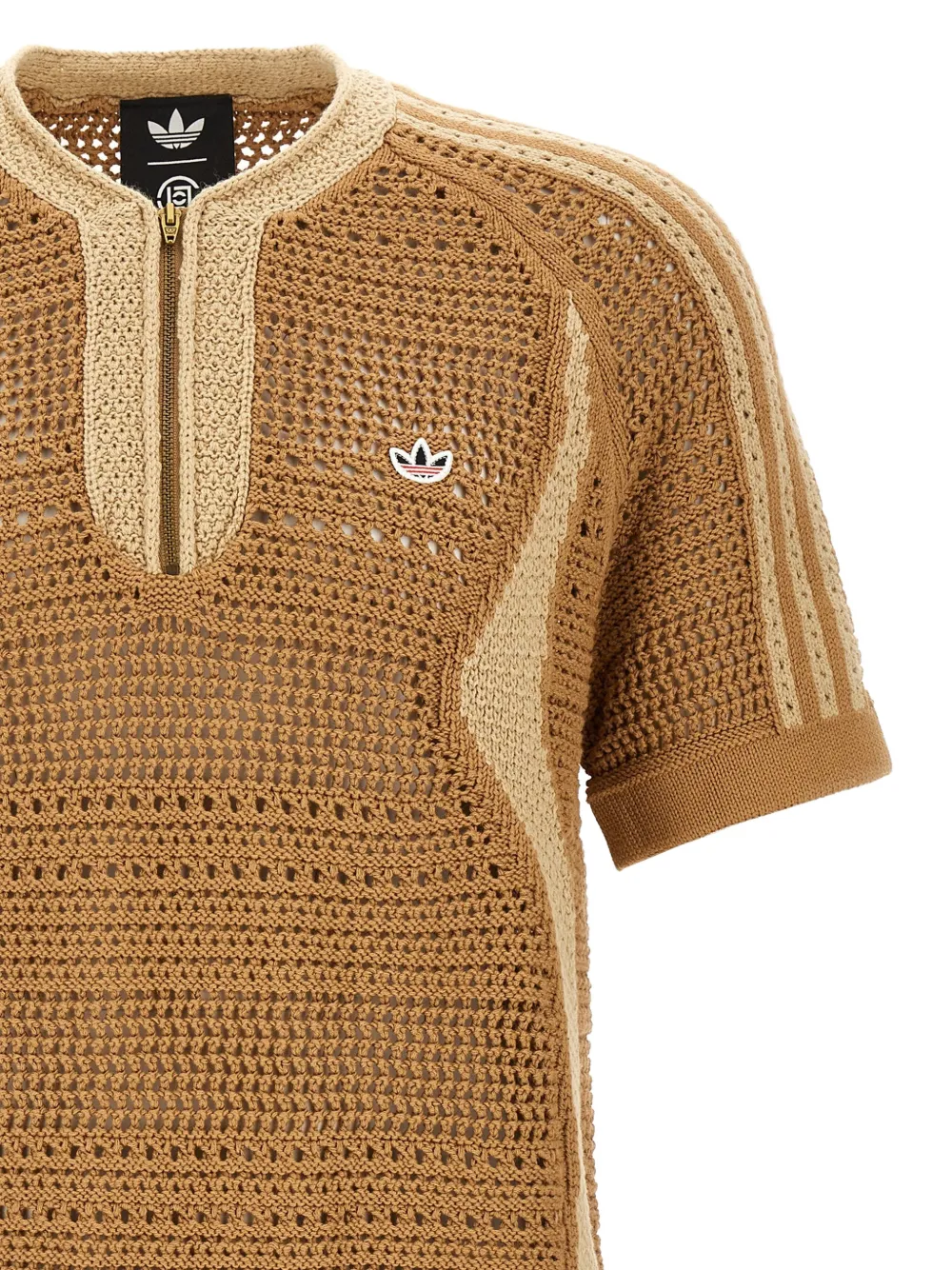 adidas x Clot gebreid poloshirt met halve rits Bruin