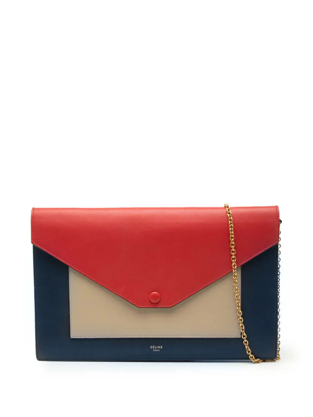Celine Pre-Owned 2015 Large Tricolor Leather Pocket Envelope Flap on Chain crossbody bag - Blu