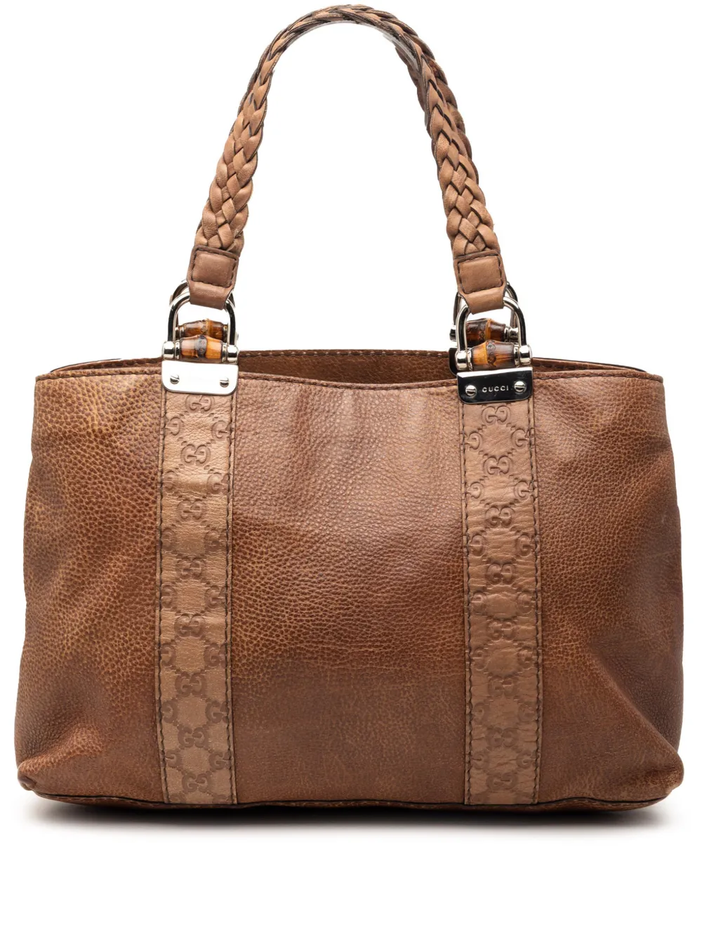 Gucci Pre-Owned 2016-2026 Medium Guccissima Trimmed Leather Bamboo Libeccio tote bag - Marrone