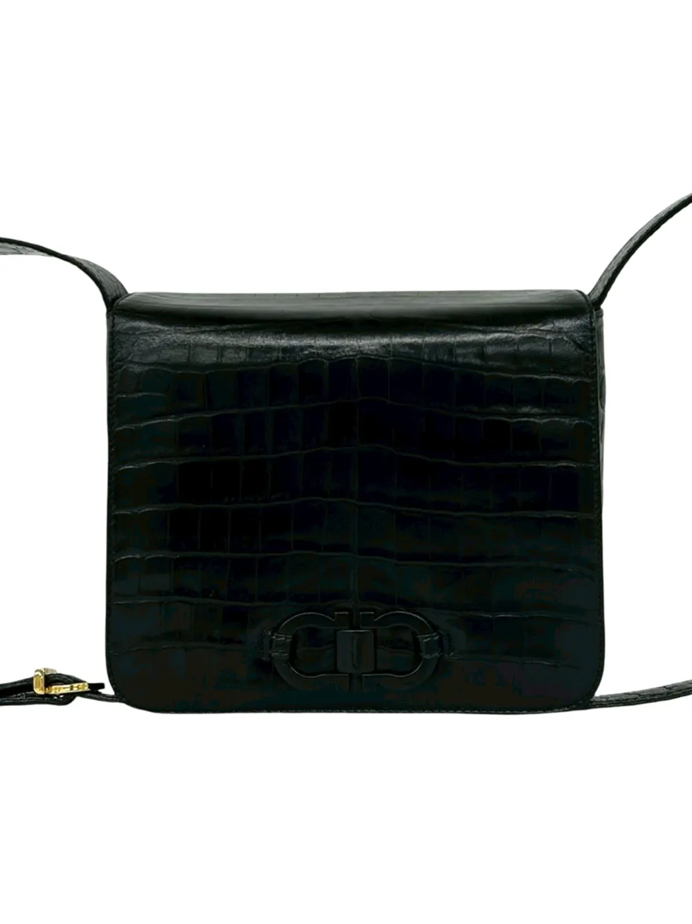 Ferragamo Pre-Owned 1990-2000 Croc Embossed Leather Gancini crossbody bag - Nero