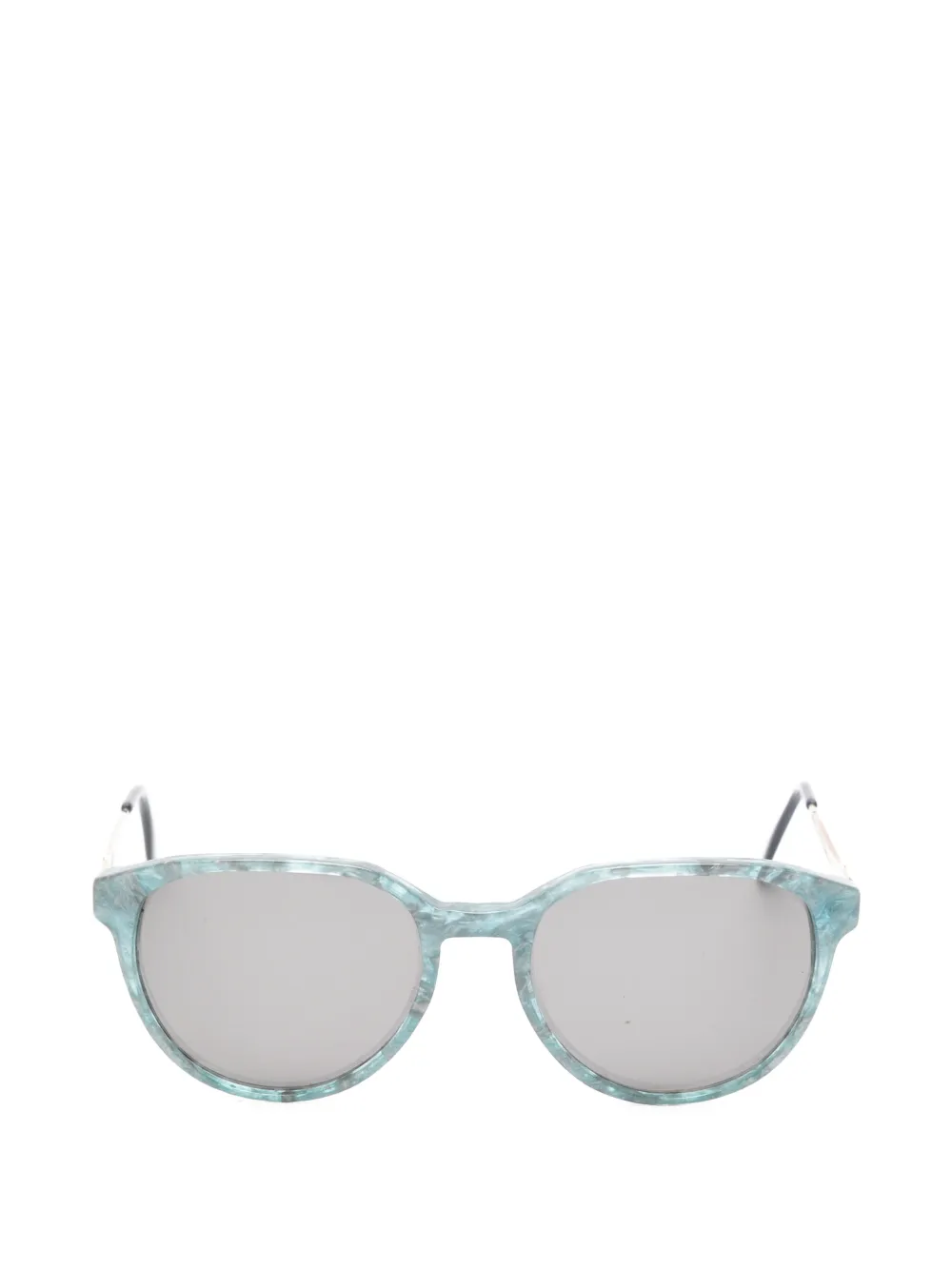 Saint Laurent Pre-Owned 1990s Persephone marbled-effect geometric-frame sunglasses - Blu