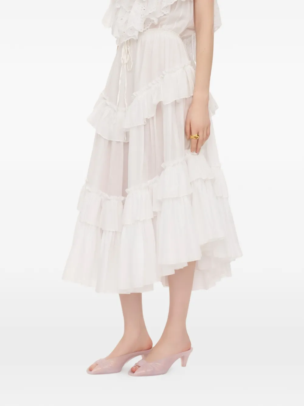 Chloé Gelaagde midi-rok met ruches van katoenen voile Wit