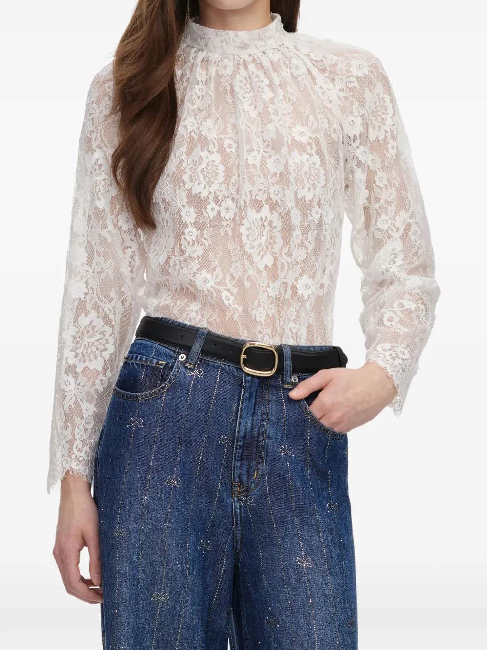 Self-Portrait lace scalloped-hem top - White