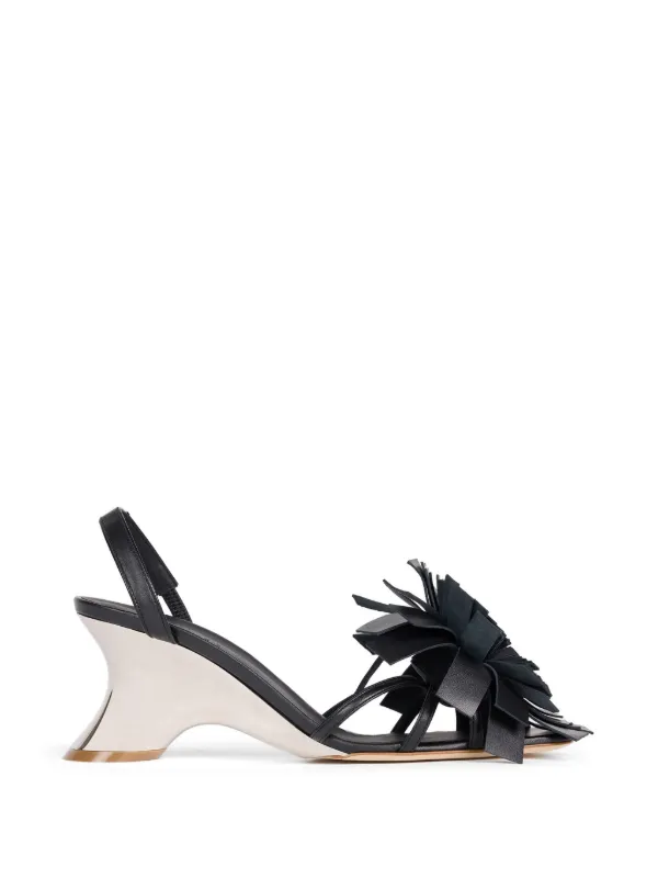 A.W.A.K.E. Mode Linda Pom-pom Leather Sandals in Black