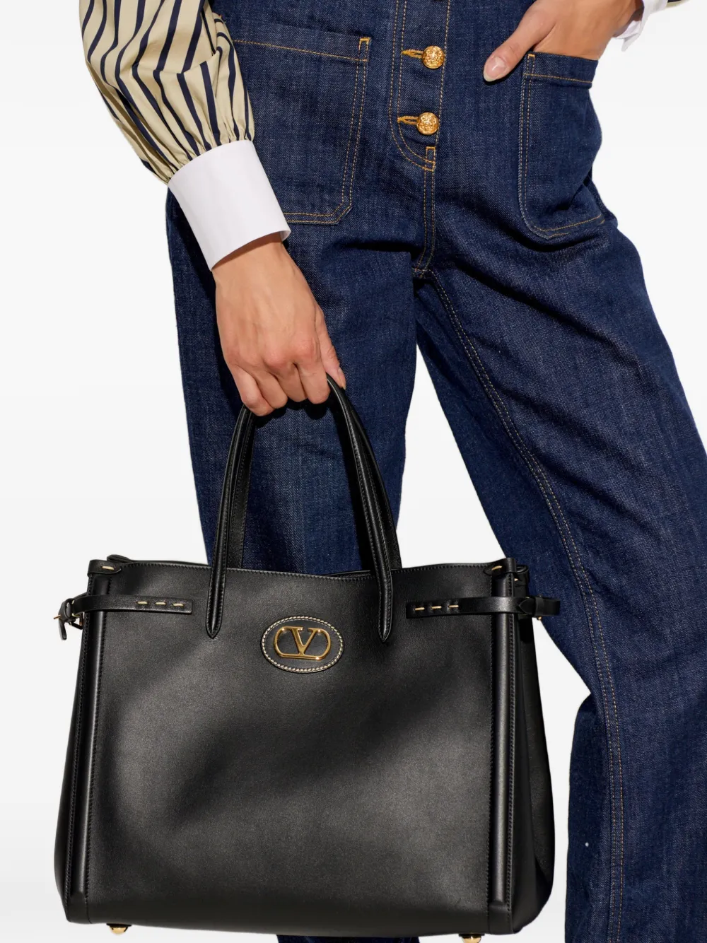Valentino Garavani VLogo Signature leren shopper Zwart