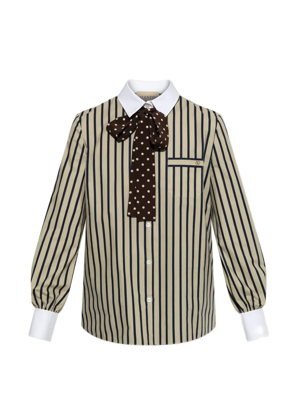 Valentino Garavani striped pussy-bow shirt - Neutrals