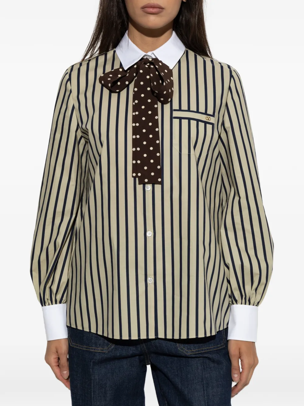 Valentino Garavani Gestreepte blouse met strikdetail Beige