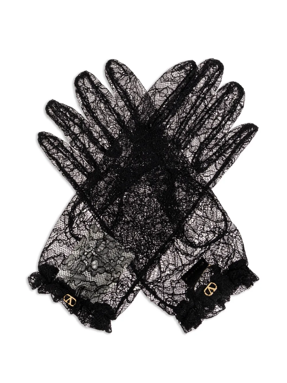 Valentino Garavani ruffled lace gloves - Nero