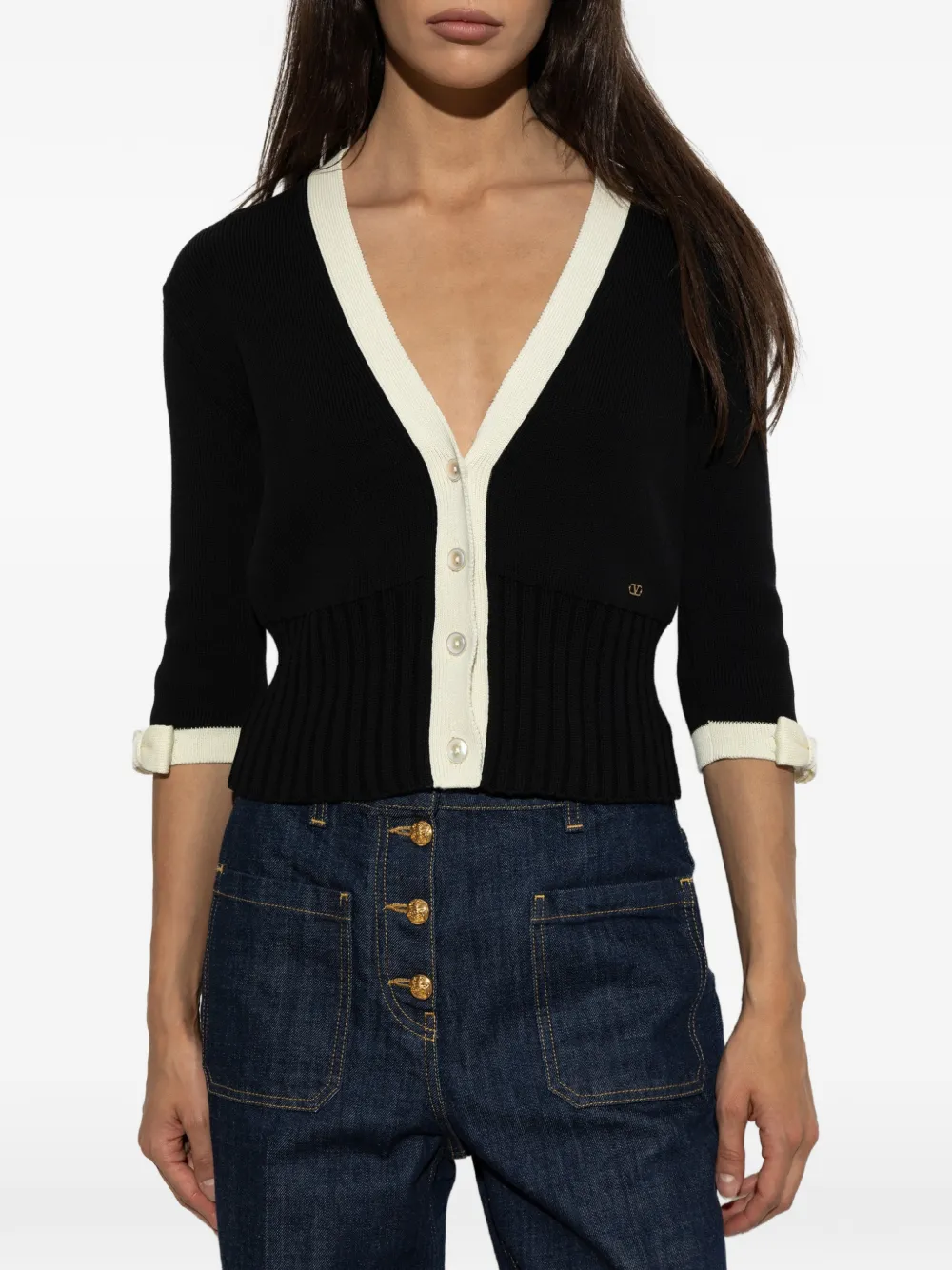 Valentino Garavani Vest met strikdetail en geribbelde afwerking Zwart