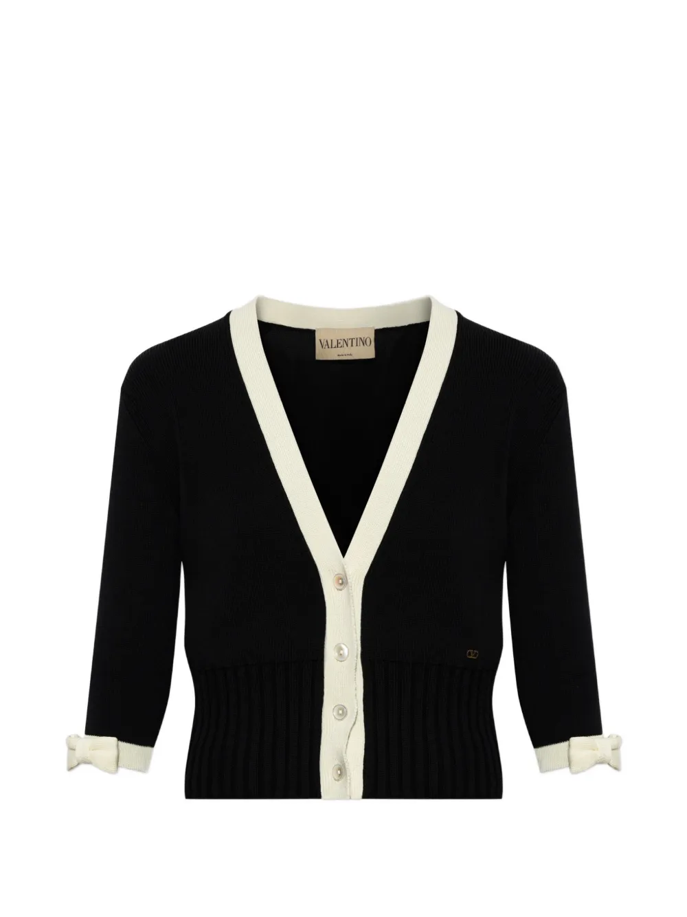 Valentino Garavani bow-detailed ribbed-knit cardigan - Nero