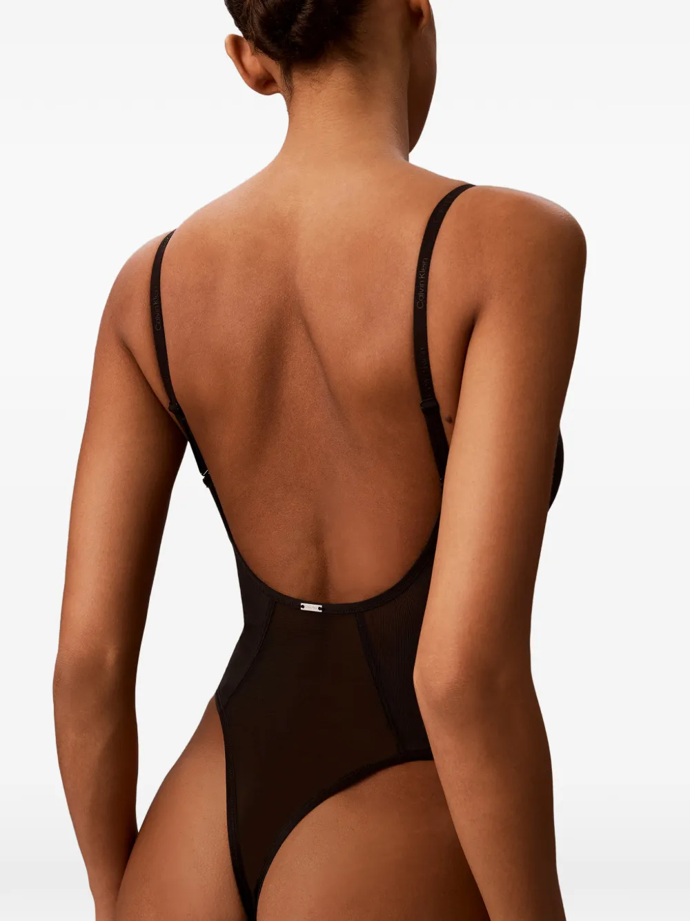 Calvin Klein Body met mesh vlak en watervalhals Zwart