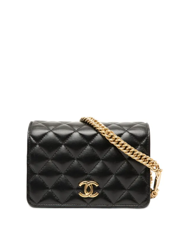 Chanel Pre-owned 2021-2026 Mini CC Quilted Lambskin Bijoux Wallet on Chain Crossbody Bag in Black