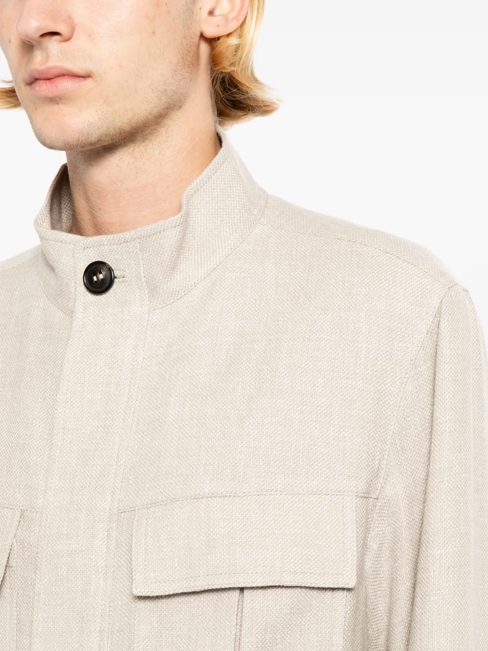 Zegna Jack met klepzak en opstaande kraag Beige