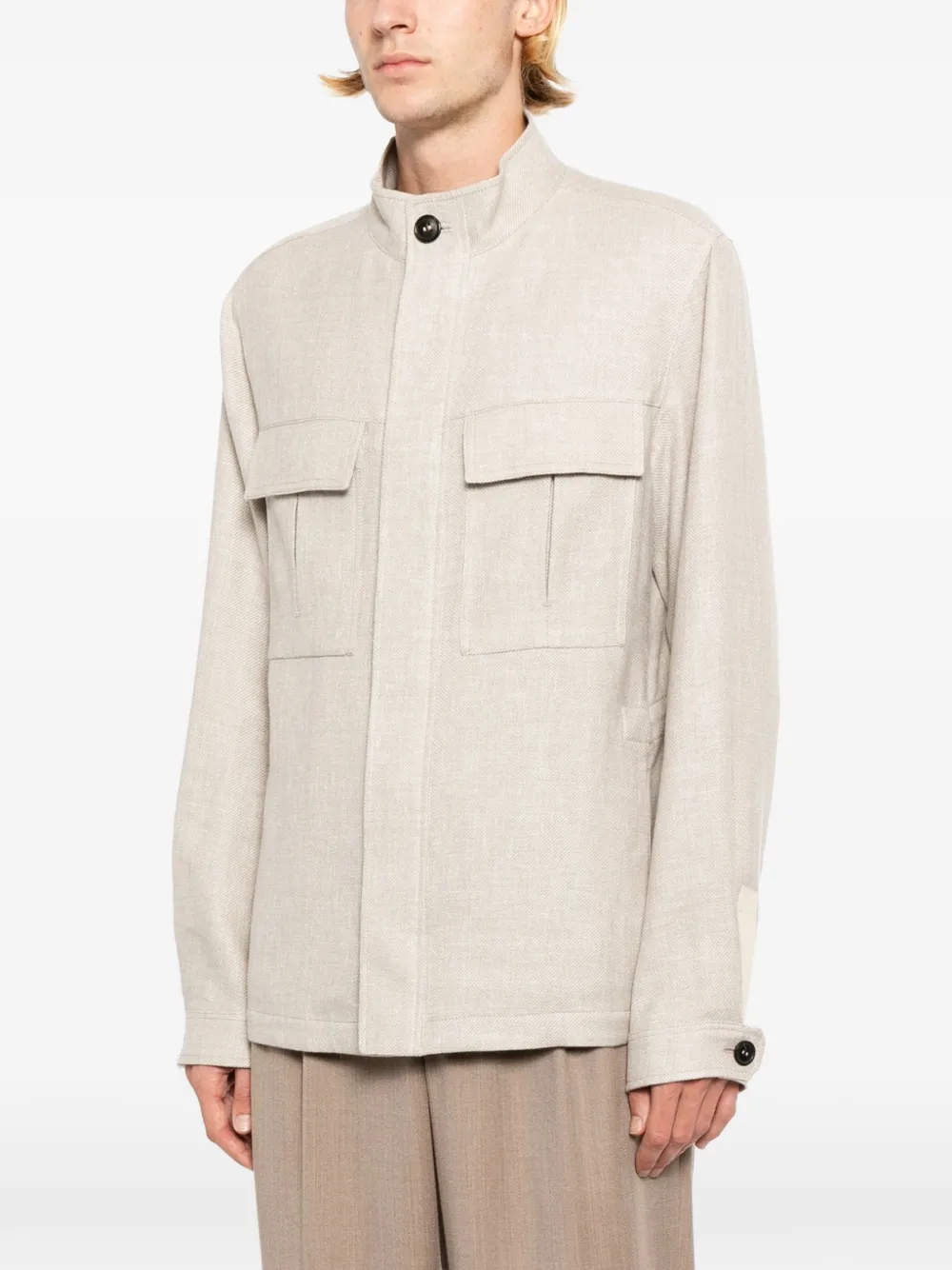 Zegna Jack met klepzak en opstaande kraag Beige