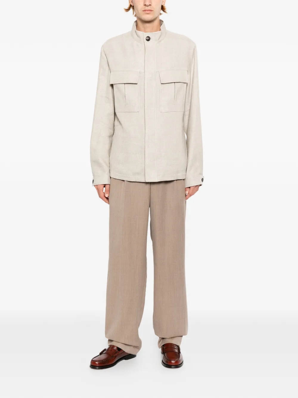 Zegna Jack met klepzak en opstaande kraag Beige