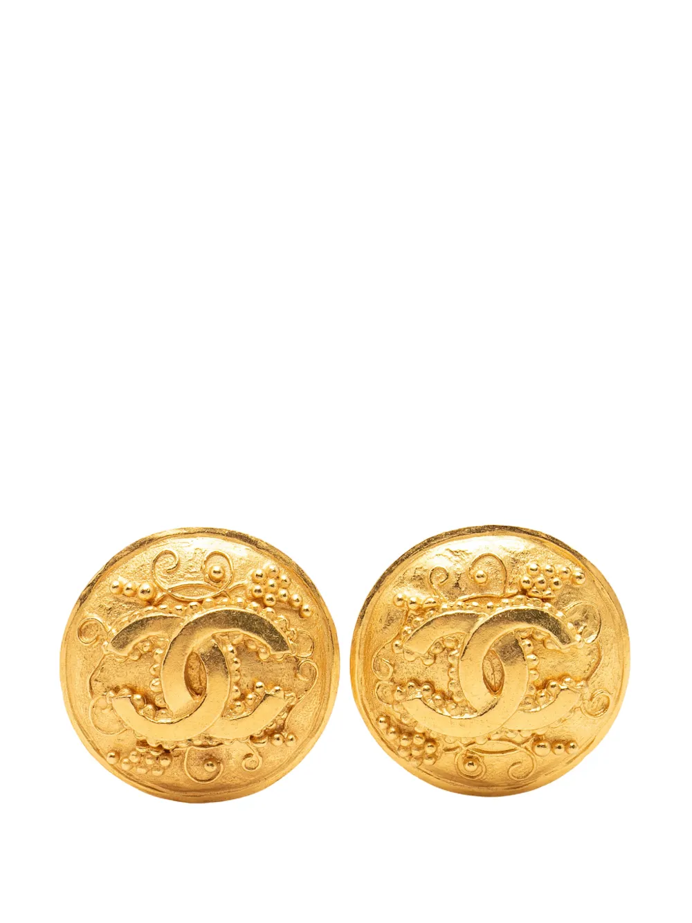 CHANEL Pre-Owned 1996 CC Gold Plated Grapevine Round Clip On Earrings costume earrings