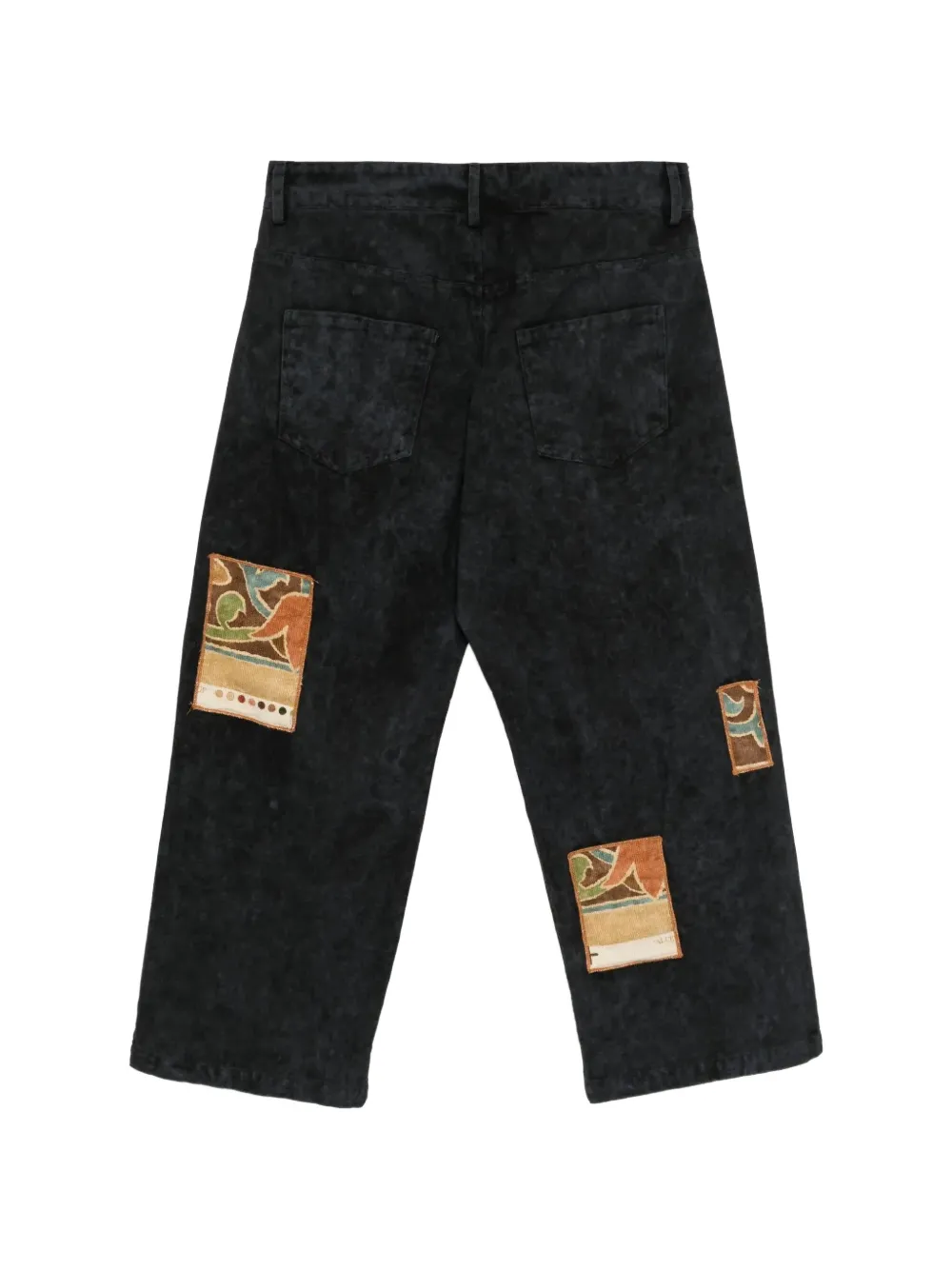Stain Shade Jeans met patchwork en acid wassing Zwart