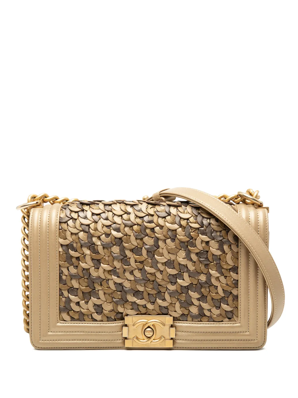CHANEL Pre-Owned 2018 Old Medium Braided Metallic Lambskin Boy Flap crossbody bag - Brown