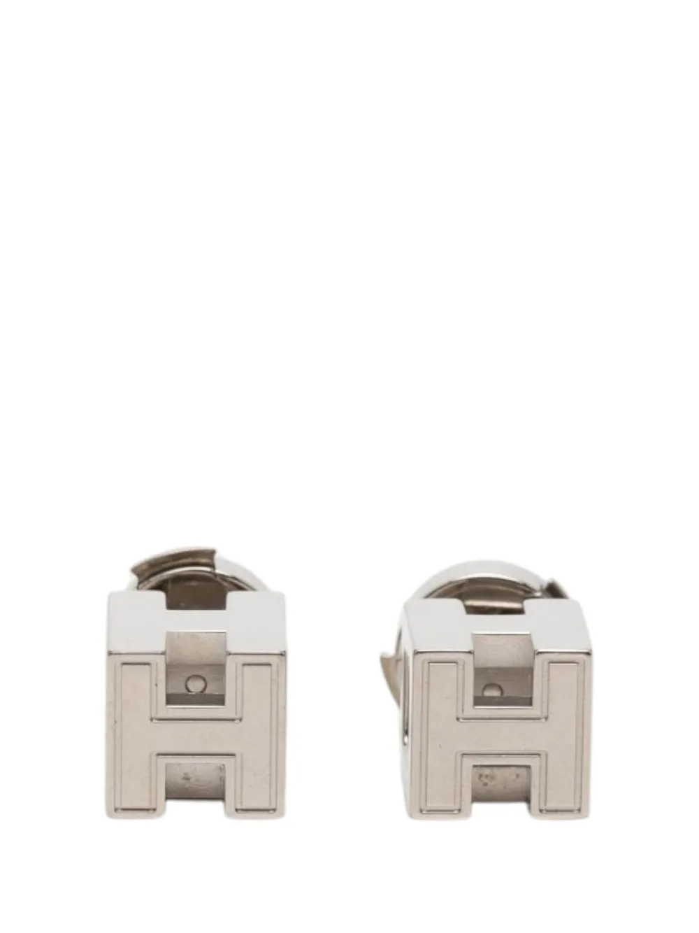 Hermès Pre-Owned 2000-2026 Palladium Plated Cage dH Cube Push Back Earrings costume earrings - Argento