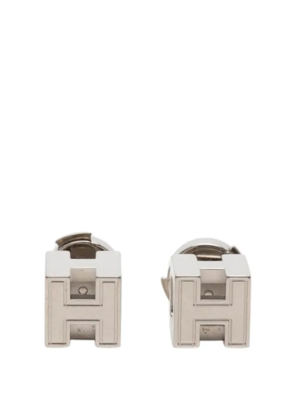 Hermès Pre-owned 2000-2026 Palladium Plated Cage Dh Cube Push Back Earrings Costume Earrings in Silver